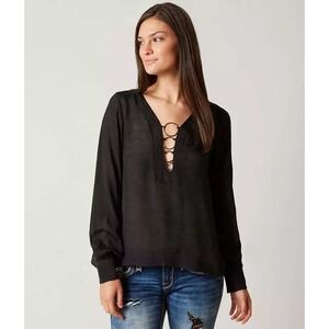 red by BKE Womens Ring Long Sleeve Top Sheer Black Witchy Goth Whimsigoth Size L